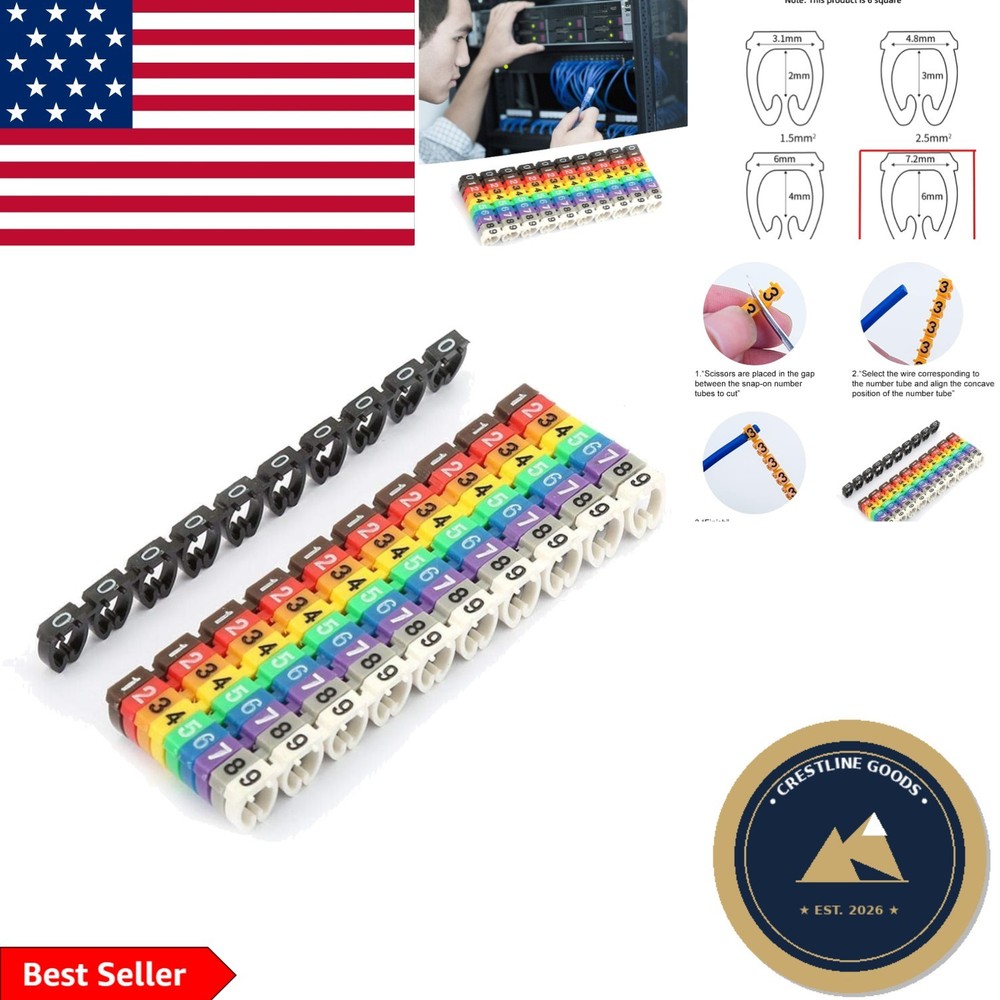 100 PCS Wire Markers – Color-Coded Plastic Number Labels for Easy Identification