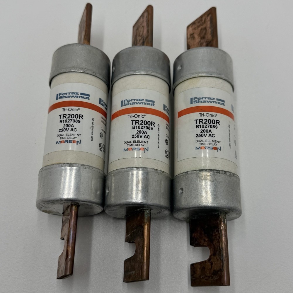 Lot of 3 Ferraz Shawmut Mersen TR200R 200A 250V Class RK5 Time Delay Fuses