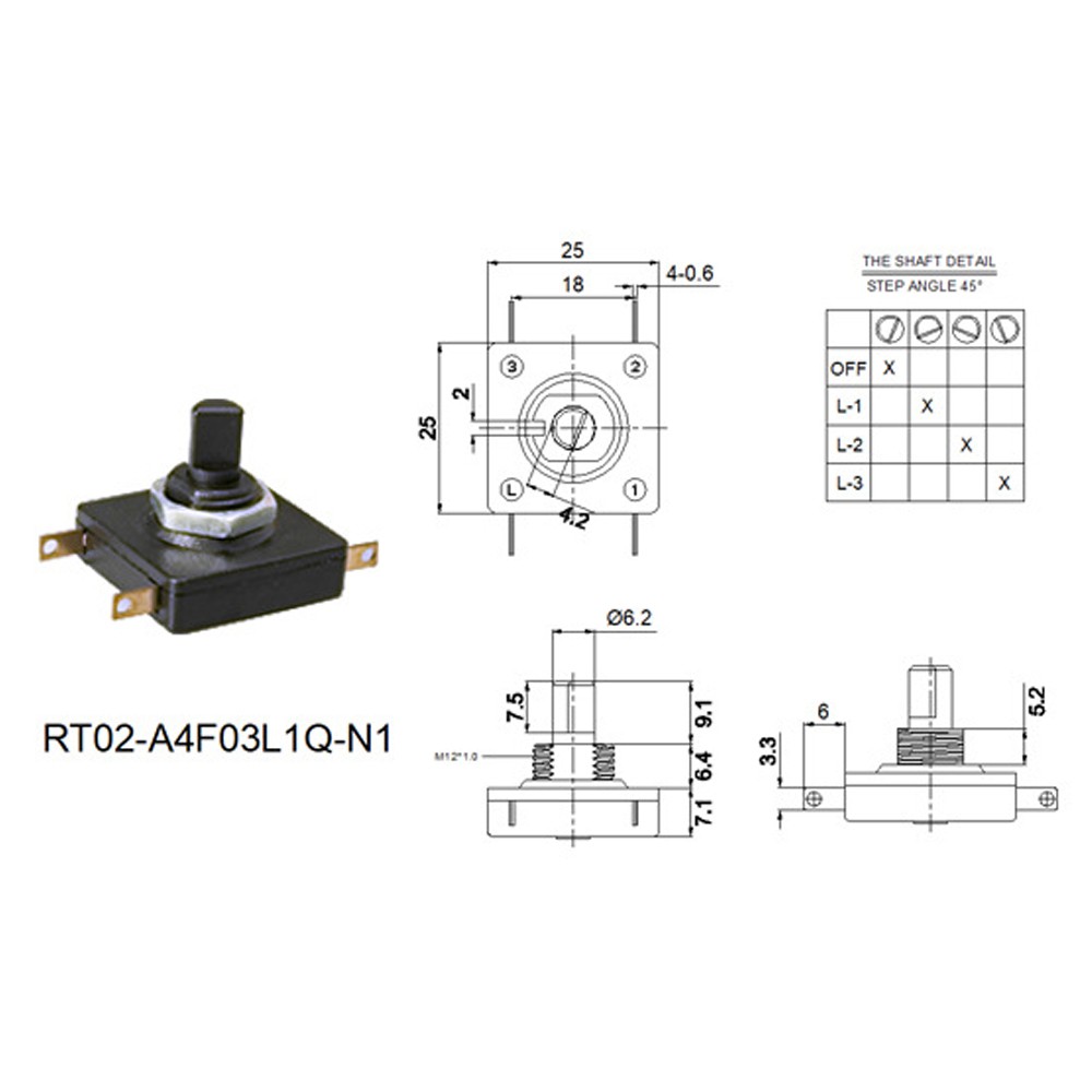 4-position Square Speed Control Rotary Switch 250V Multi-band Coded Knob Switch