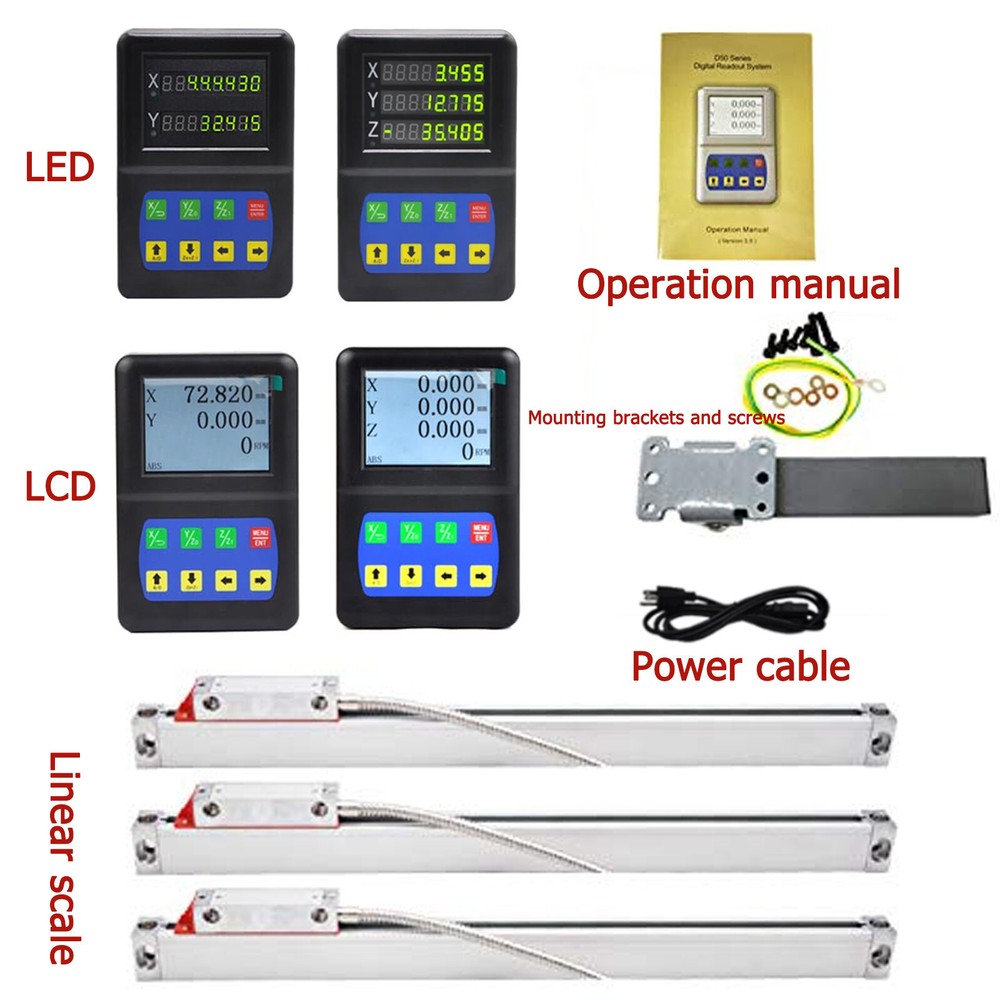 2/3 Axis DRO Digital Readout Display 2/3pcs Linear Scale Optical Glass Scale Kit