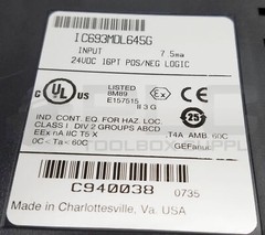 GE FANUC IC693MDL645G INPUT MODULE 7.5MA 24VDC 16PT, 1C693MDL645