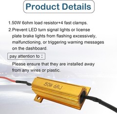 50W 6 Ohm Load Resistor Pair in Aluminum Case, Fix LED Bulb Hyper Flash Turn Sig