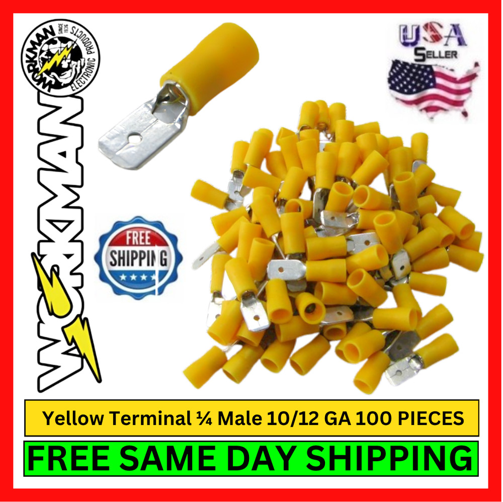 Workman LT403 Terminal 1/4 Male 10/12 Galvanized 100 Pieces Yellow Electrical