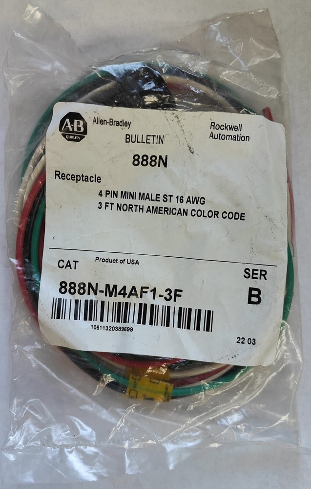NEW ALLEN BRADLEY 888N-M4AF1-3F RECEPTABLE 4 PIN MINI MALE ST 16 AWG – FREE SHIP