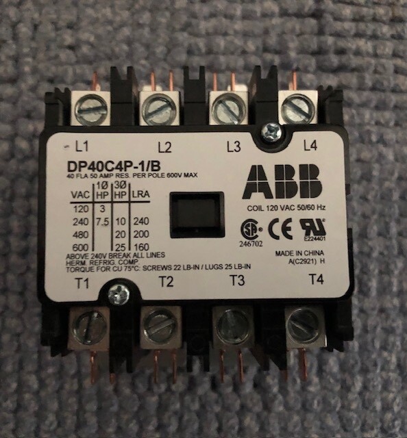 ABB DP40C4P-1 4P 40A Definite Purpose Contactor 120V Coil NEW INVENTORY!