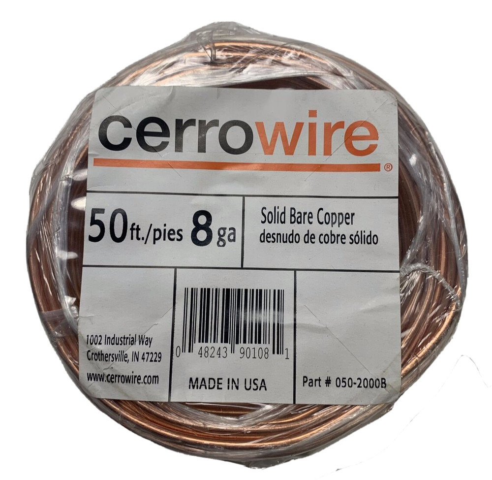 50-Feet 8 Gauge Bare Solid Copper Wire (D3) 050-2000B