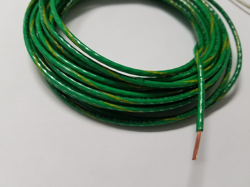 14 AWG GREEN W/YELLOW THHN THWN STRANDED COPPER WIRE 25 FEET GROUND