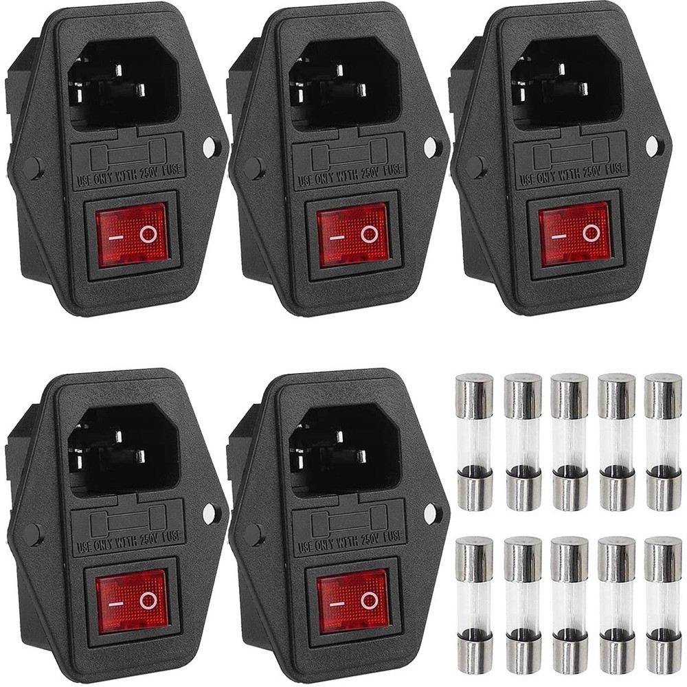 5 PCS Inlet Module Plug, Rocker Switch Power Socket IEC320 C14 5A Fuse Switch…