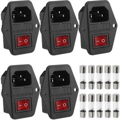 5 PCS Inlet Module Plug, Rocker Switch Power Socket IEC320 C14 5A Fuse Switch…
