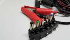 12V 15A 6-FT Color Coded Battery Clips to Two Pin DC Socket 6-Plug Adapters