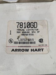 ARROW HART 7810GD MANUAL CONTACTOR 30A 600VAC 3PH 3P 5B15