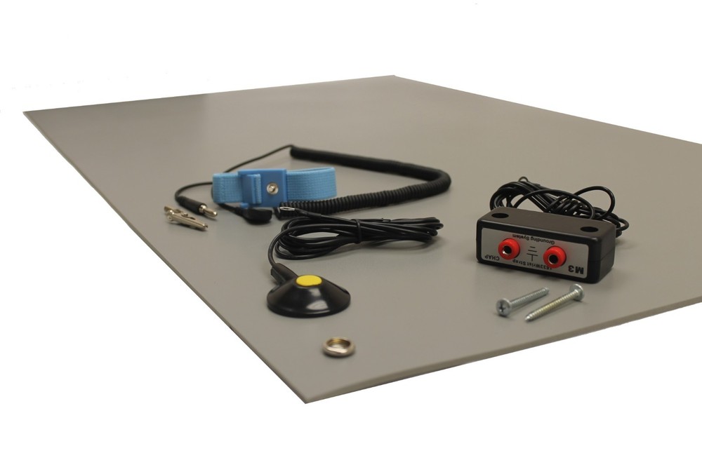 Vinyl ESD Anti-Static Mat kit-Dual Bench/Wrist Strap-24X72-Gray-Free Shipping