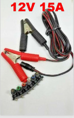 12V 15A 6-FT Color Coded Battery Clips to Two Pin DC Socket 6-Plug Adapters