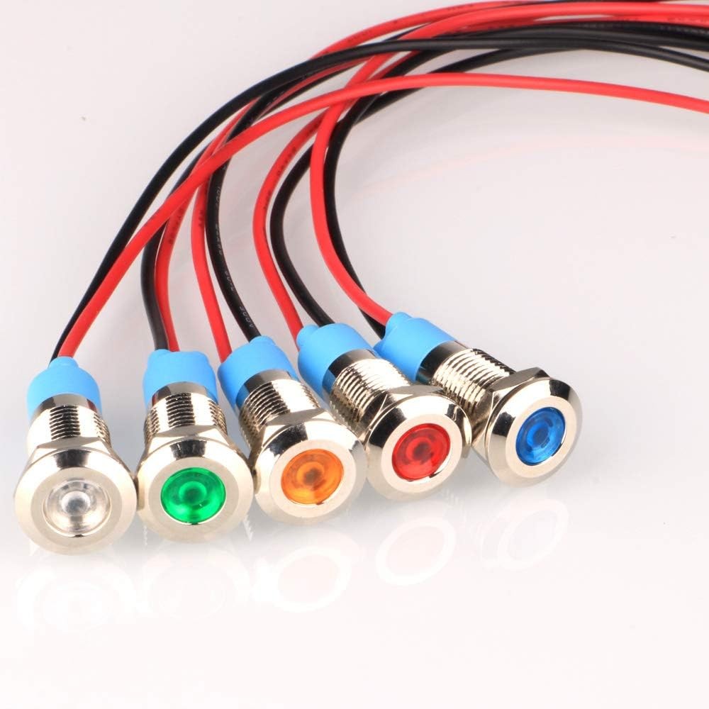 5Pcs 8mm LED Metal Indicator Light Waterproof Indicator Light 110V 220V AC 5
