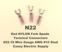 50 Red NYLON Fork Spade Terminal Connectors #22-18 Wire Gauge AWG #10 Stud MOLEX