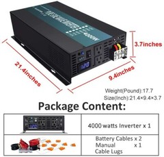 Pure Sine Wave Inverter 4000W 12V DC to 120VAC Solar Generator Battery Backup RV
