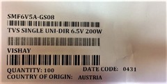 SMF6V5A VISHAY SMF6V5A-GS08 ESD Suppressor TVS 6.5V Auto 2-Pin DO-219AB 50 PCS