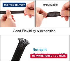 25ft – 1/2 inch PET Expandable Braided Sleeving – Black – Alex Tech Braided Cabl