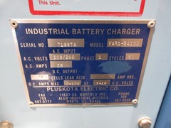 Pluskota Battery Charger VAR1-24100 Input: 208/240VAC 1Ph 60Hz 28A Used