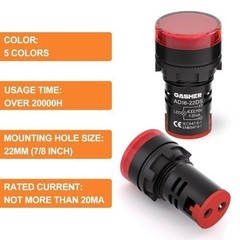 12V 24V 110V 20mA LED Indicator Light 22mm 7/8 Inch Green Yellow Red Blue White