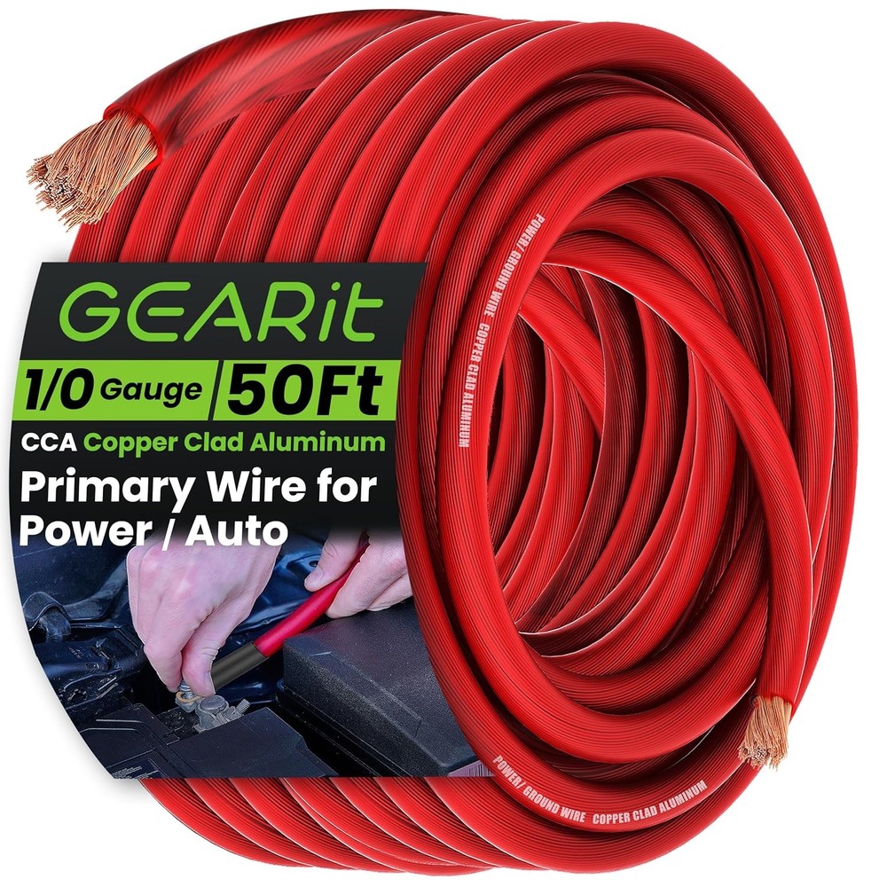 GEARit 1/0 Gauge Wire (50ft – Red Translucent) – 50ft,