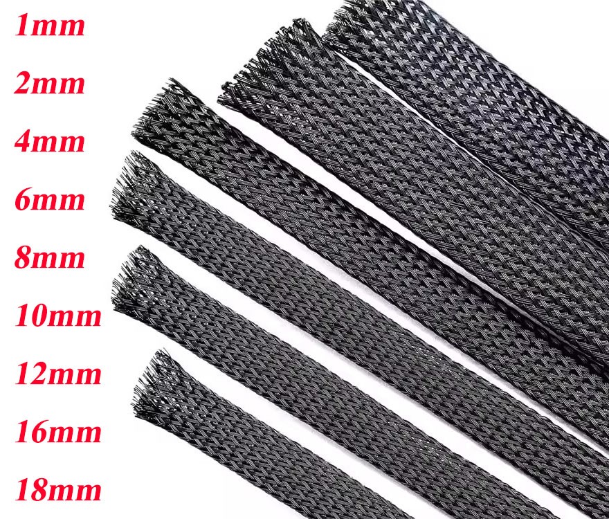 1~18mm Black 3 Weaves Wire Expandable Braided Cable Sleeving Nylon PET Harness