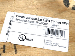 Service Wire Co. XHHW-2/RW90 2/0 AWG Tinned VW1 1kV/600V Stranded Cable 550 FEET