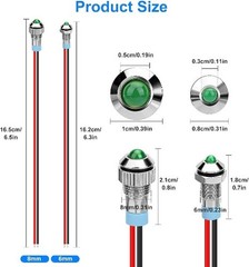 8PCS 6mm 8mm 12V LED Metal Indicator Light Waterproof Dashboard Indicator Light
