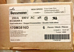 6PCS LOT-Eaton Bussmann 170M3816D high speed square body fuse 700V-690V/250A-NEW