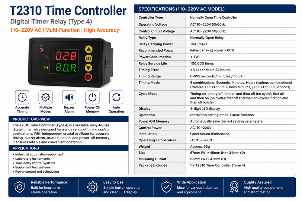 T2310 Time Delay Relay AC110-220V LED Display Countdown Timer Switch