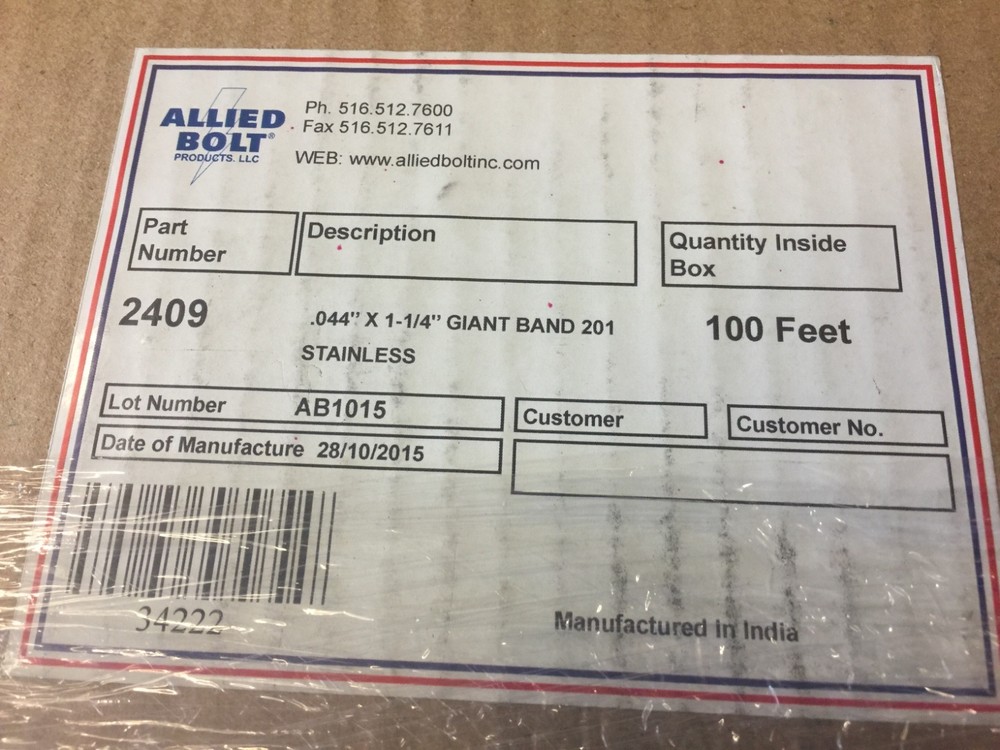 Allied Bolt 2409 Band Pole Giant, 1-1/4″, 100 Ft Roll, STAINLESS
