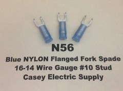 50 Blue NYLON Flanged FORK SPADE Terminal Connector #16-14 Wire Gauge #10 Stud