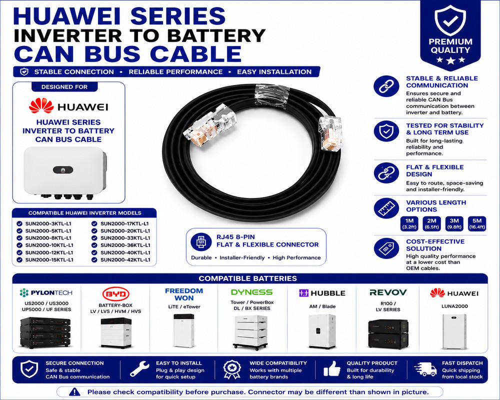 HUAWEI SERIES INVERTER TO BATTERY CAN CABLE – PYLONTECH BYD FREEDOM BATTERY