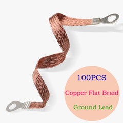 100x Copper Clad Aluminium Flat Braid Ground Lead Strap Cable Wire Kit 200/300mm