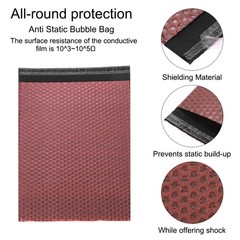 10 Bubble Envelopes, 11.4×14.2″ Antistatic for Bubble Mailers Black/Red