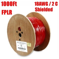 1000FT 18AWG / 2C Shielded FPLR Fire Alarm Cable Solid Bare Copper Wire Cord