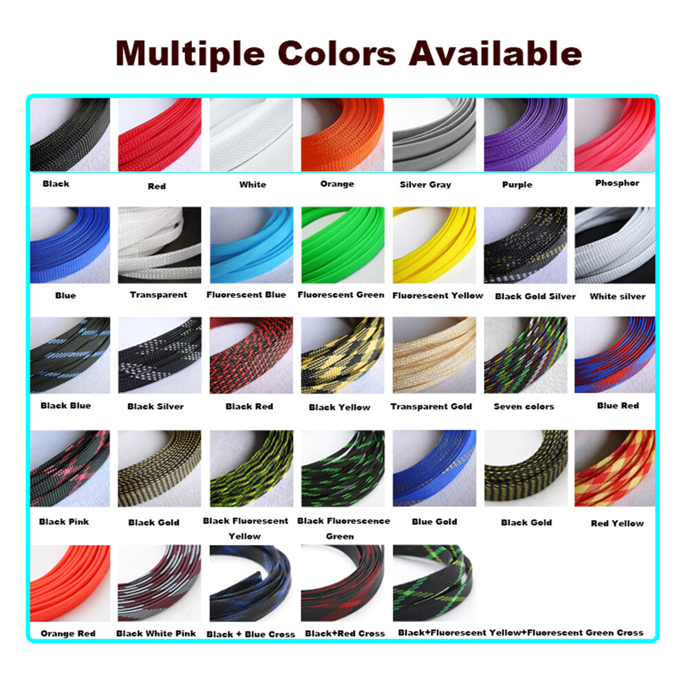 PET Braided Sleeving Expandable Flexible Cable Sleeve Braids Polyester 30 Colors