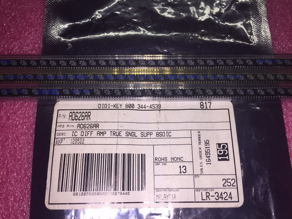 (10 PIECE LOT) AD626AR, ANALOG DEVICE, IC OPAMP DIFF 100KHZ 8SOIC