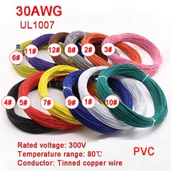 30AWG Flexible PVC Cable Stranded Wiring, Voltage 300V, Tinned Copper Wire