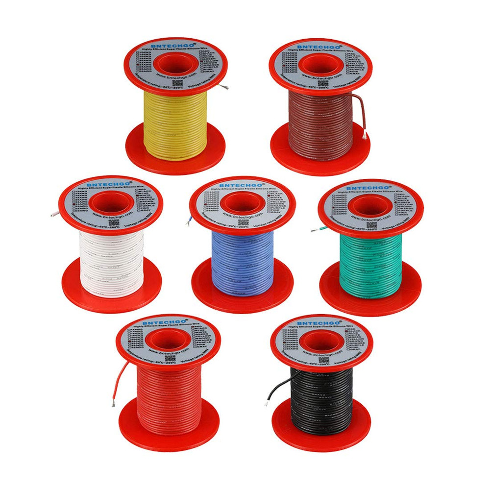 24 Gauge Silicone Wire Kit 7 Color Each 100 Ft Flexible 24 AWG Stranded Tinned C