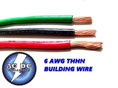 25′ EA THHN THWN 6 AWG GAUGE BLACK, GREEN, RED STRANDED COPPER BUILDING WIRE
