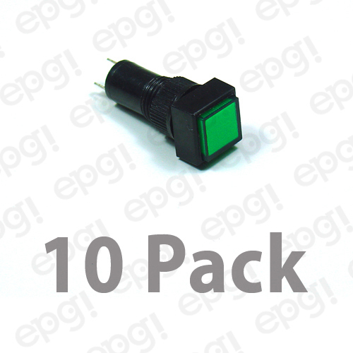 10 PACK – 10mm SQUARE LED PANEL MOUNT LAMP – GREEN LENS 3VDC-12VDC #NN10SGR