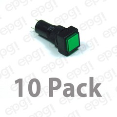 10 PACK – 10mm SQUARE LED PANEL MOUNT LAMP – GREEN LENS 3VDC-12VDC #NN10SGR