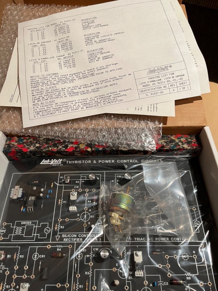 New Open Box 91011-20 LAB-VOLT Board THYRISTOR POWER CONTROLS WITH MOTOR KIT
