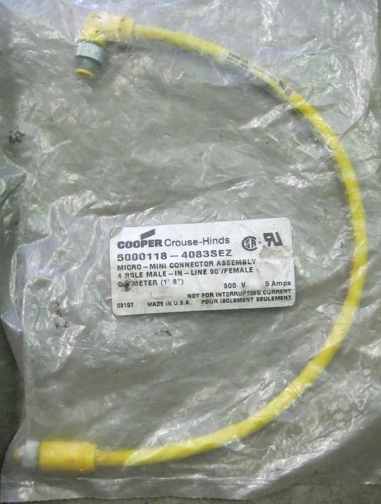 Cooper Crouse-Hinds 5000118-4083SEZ Micro-Mini Connector Assembly 4P Male 1’8″