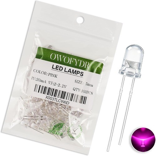 5mm Pink LED Diode Lamp Transparent Lens Round DC 3V 20mA Lighting Bulb