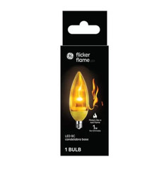 GE Lighting LED Bullet Shape Light Bulb, Flicker Flame, Candelabra Base 1 Watt
