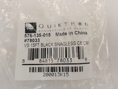 Quiktron 576-135-015 Black Snagless Patch Cord, 15FT, CAT. 6 – NEW Surplus!