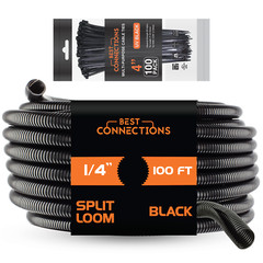 100 Ft 1/4″ Split Wire Loom Tubing with 4″ Nylon Cable Zip Ties 100 Pieces