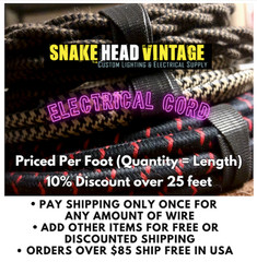 Copper Metal Covered Cord- Round 3wire Metal Braided Cable, Mesh Jack – Per Foot